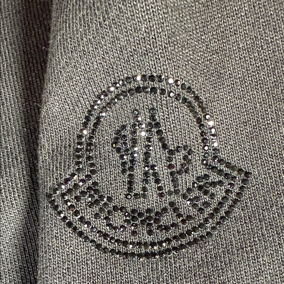 Moncler Classic Black Sweatshirt Crystal Logo Lace Up Hem Pullover - Picture 3 of 9